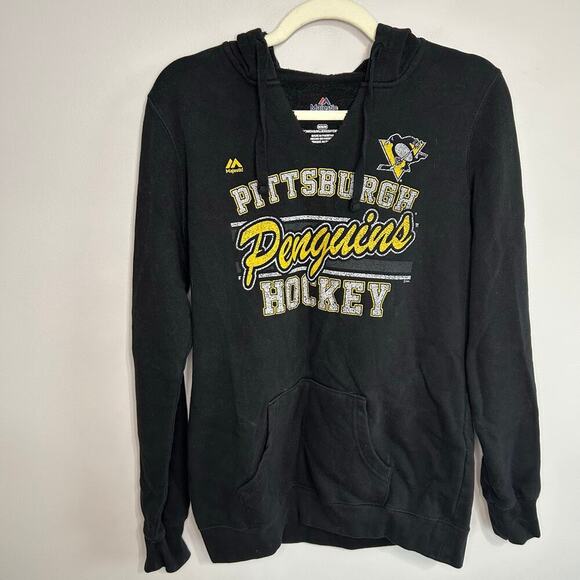 NHL Pittsburgh Penguins Black Yellow Pullover Hoodie Women’s Size Medium - Picture 1 of 5